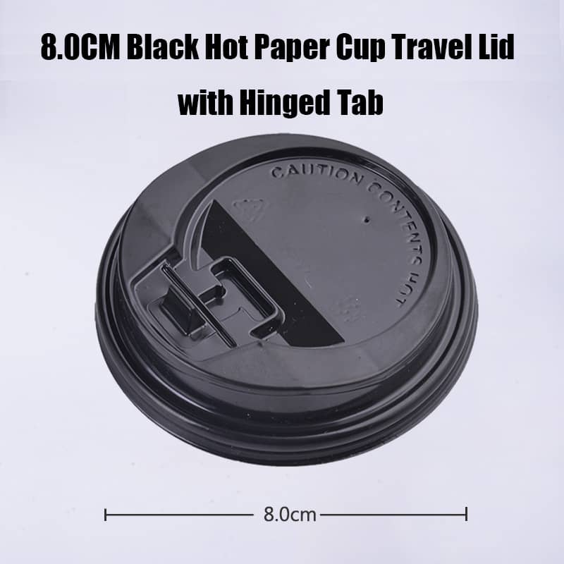 8.0 Black Hot Paper Cup Travel Lid with Hinged Tab