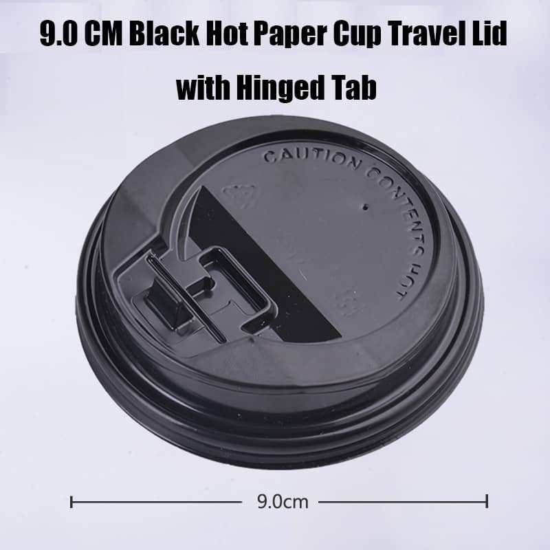 9.0 Black Hot Paper Cup Travel Lid with Hinged Tab