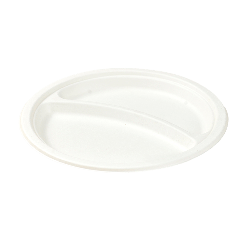 bagasse plate round 9 inch 2 compartments